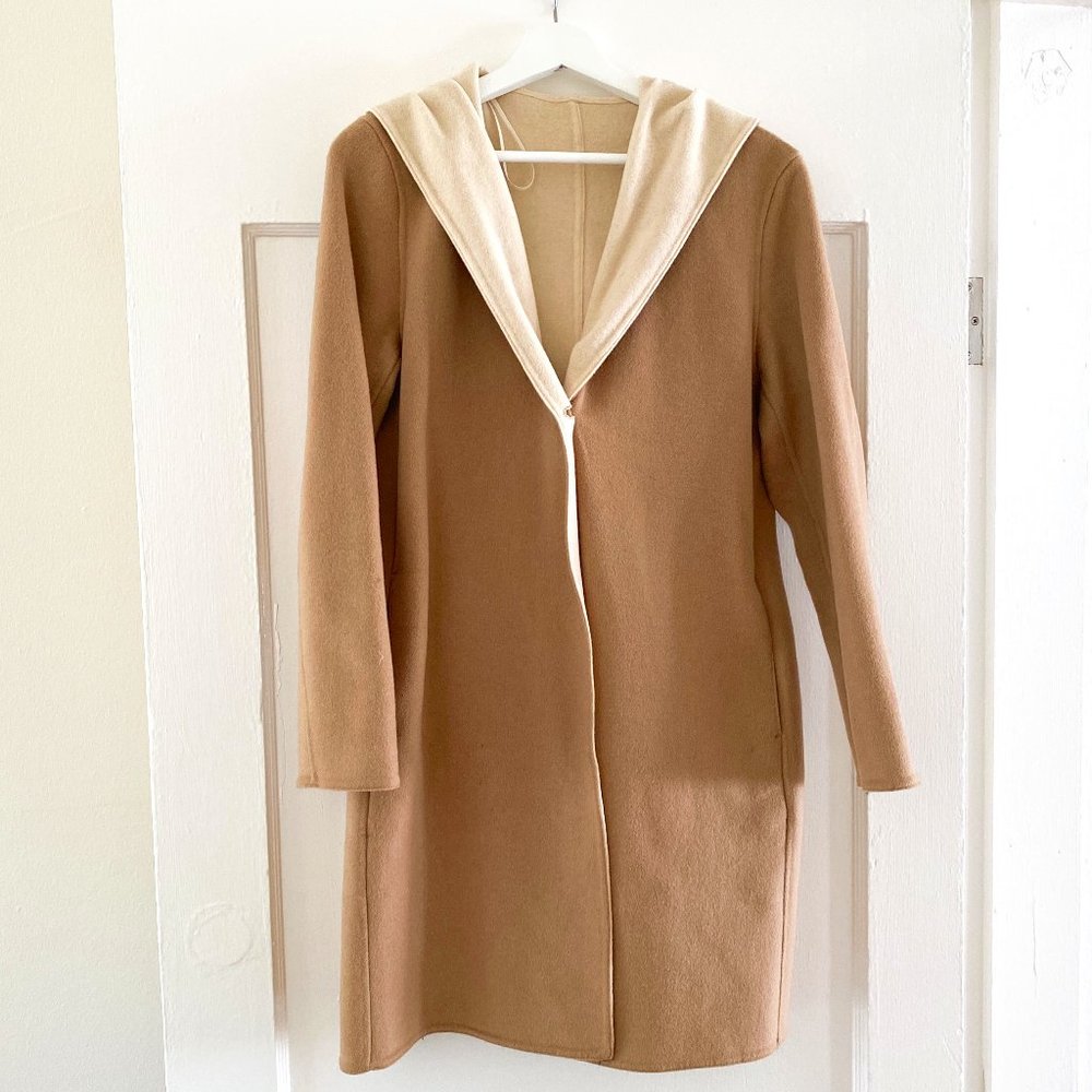 Uniqlo Hooded Camel and Cream Coat, Wool Blend